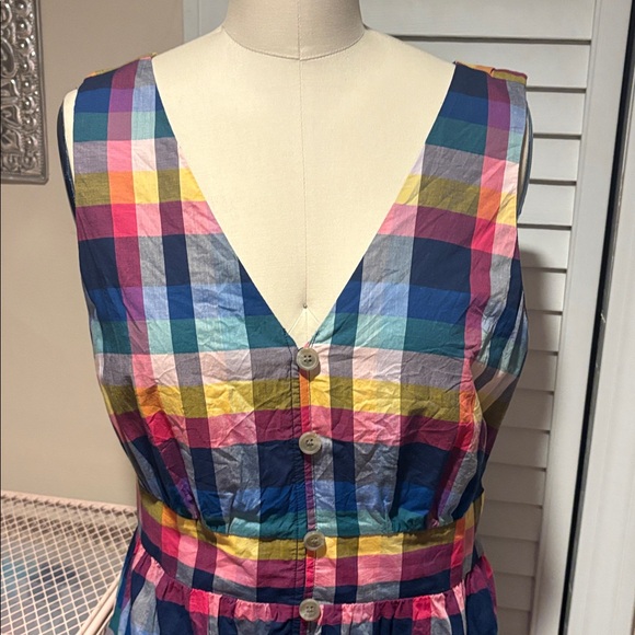 J. Crew Colorful Plaid Midi Dress with full button placket - Picture 2 of 6